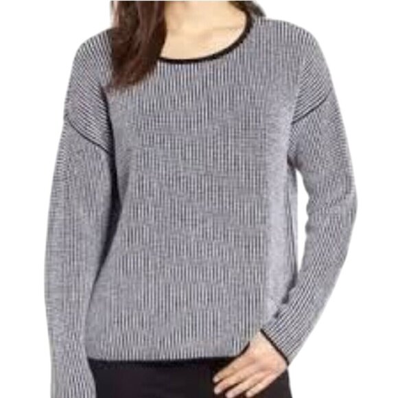 Eileen Fisher 100% Merino Wool Woven Textured Boxy Scoop Neck Sweater Size M - Picture 4 of 7